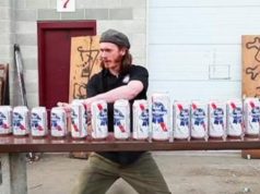 Slices Beer Cans With Sword